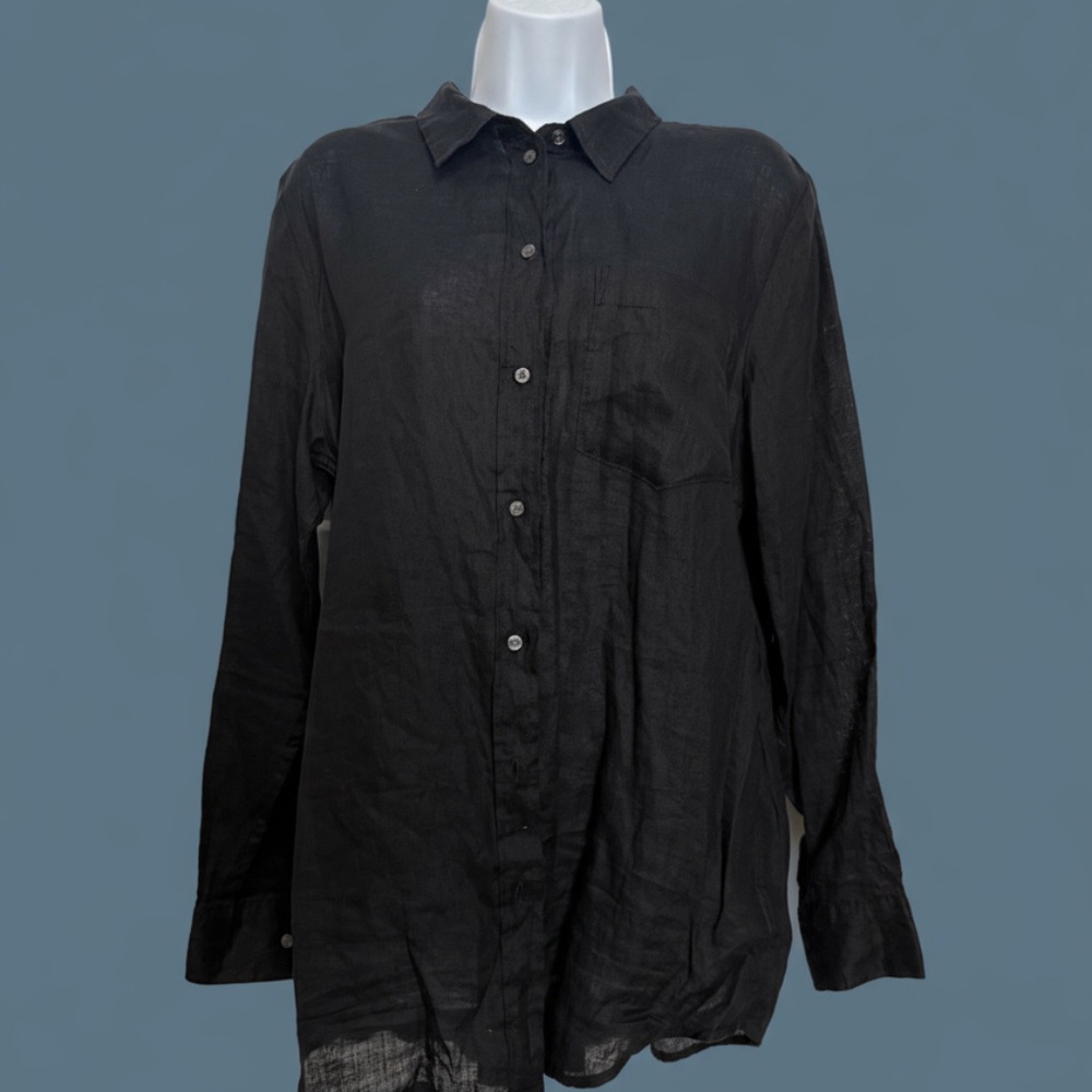 GAP Linen Boyfriend Button-Up Shirt Black M